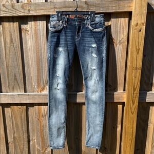 Rock revival size 31 /35 open back pockets Distressed Blue Jeans # 02